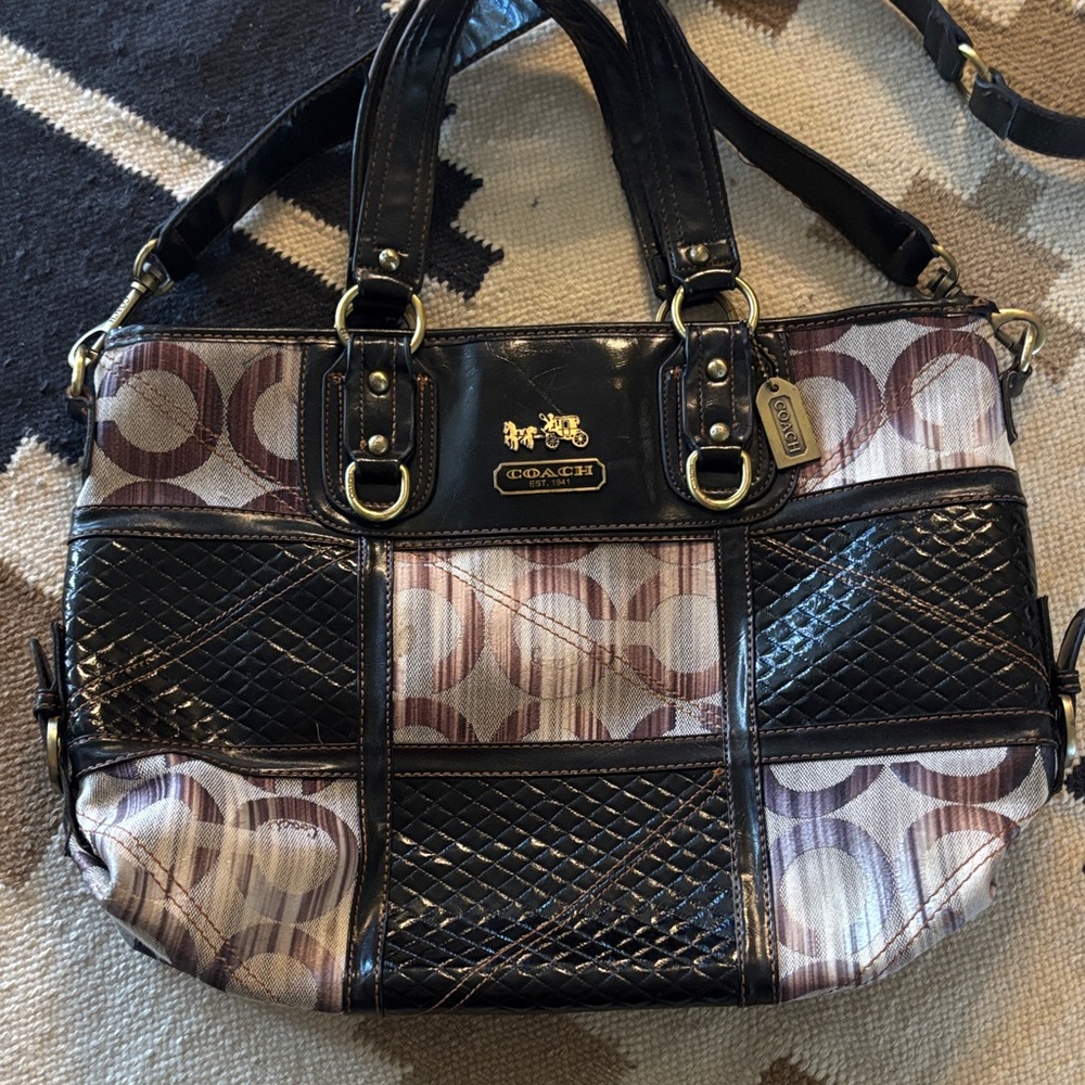Coach Vintage Patchwork Black and Brown Quilted Shoulder Crossbody Bag